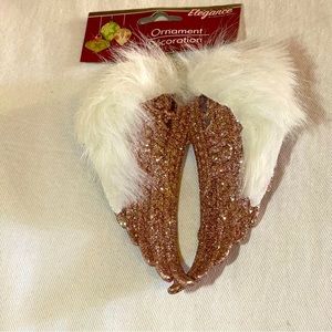 Rose Gold Glitter Angel Wings Ornament nwt